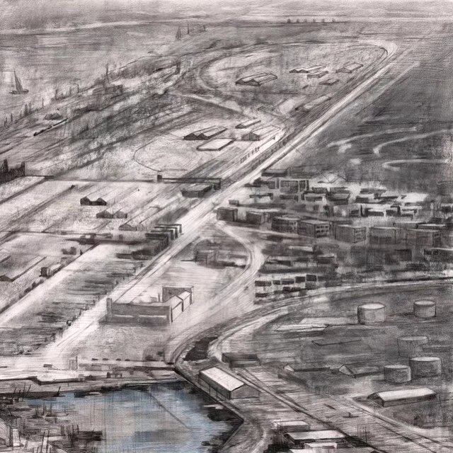 Unruly Edges, 2023, charcoal and conté 200 x 140cm (detail) @rossiandrossi @deltahousestudios