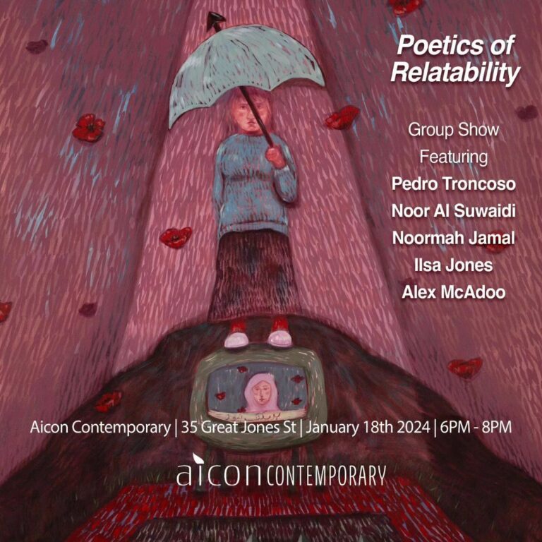 Please join us for the opening of “Poetics of Relatability” a group show featuring Noor Alsuwaidi, Noormah Jamal, Ilsa…