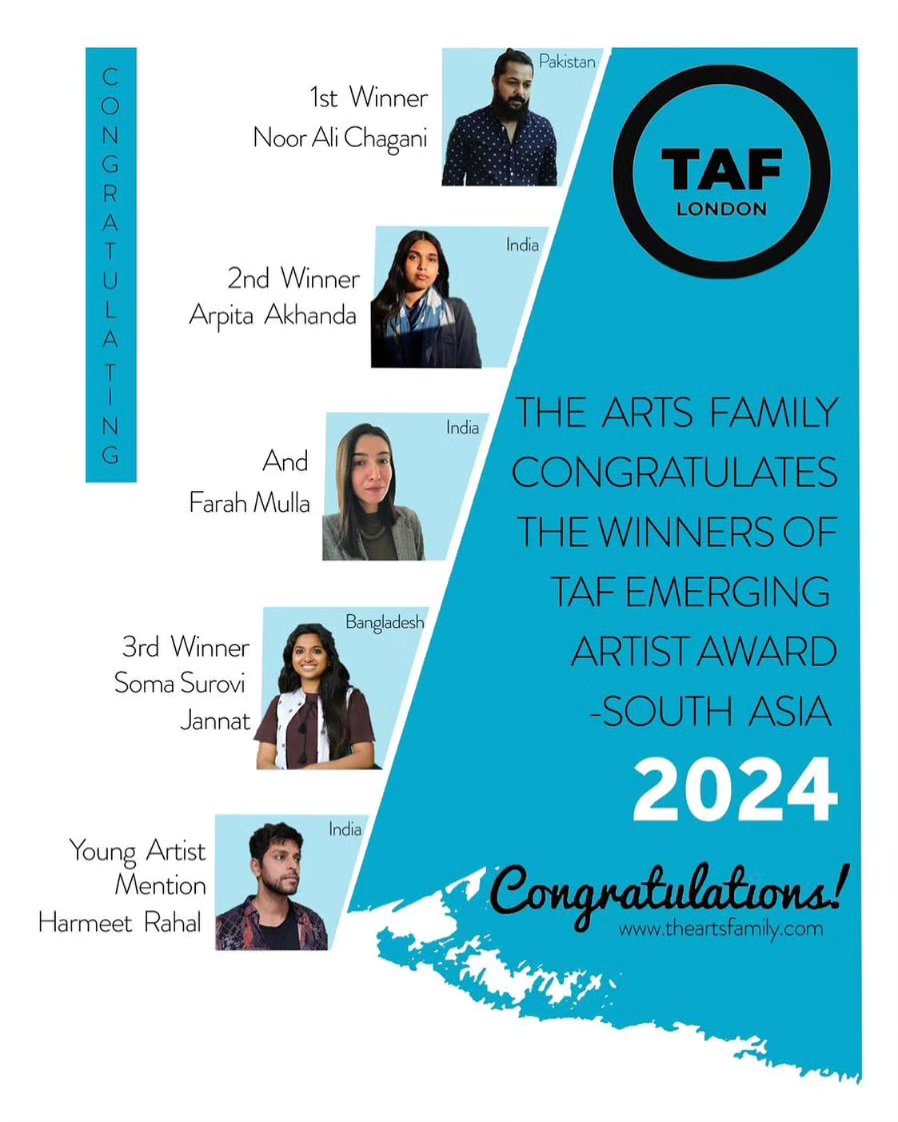 The Arts Family (TAF) is super thrilled to announce the much awaited winners of “The Arts Family Emerging Artist Award - South Asia 2024.”