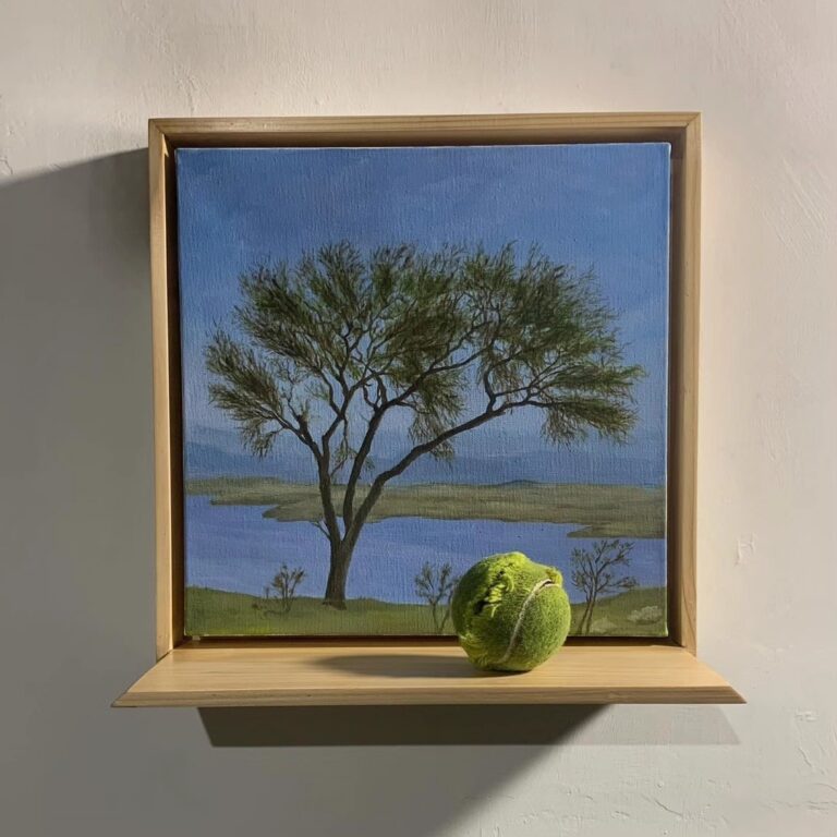 Littered Landscape (Keekar) | Oil on canvas, wooden frame and a junk piece | 13.5 x 13.5 x 7 inches