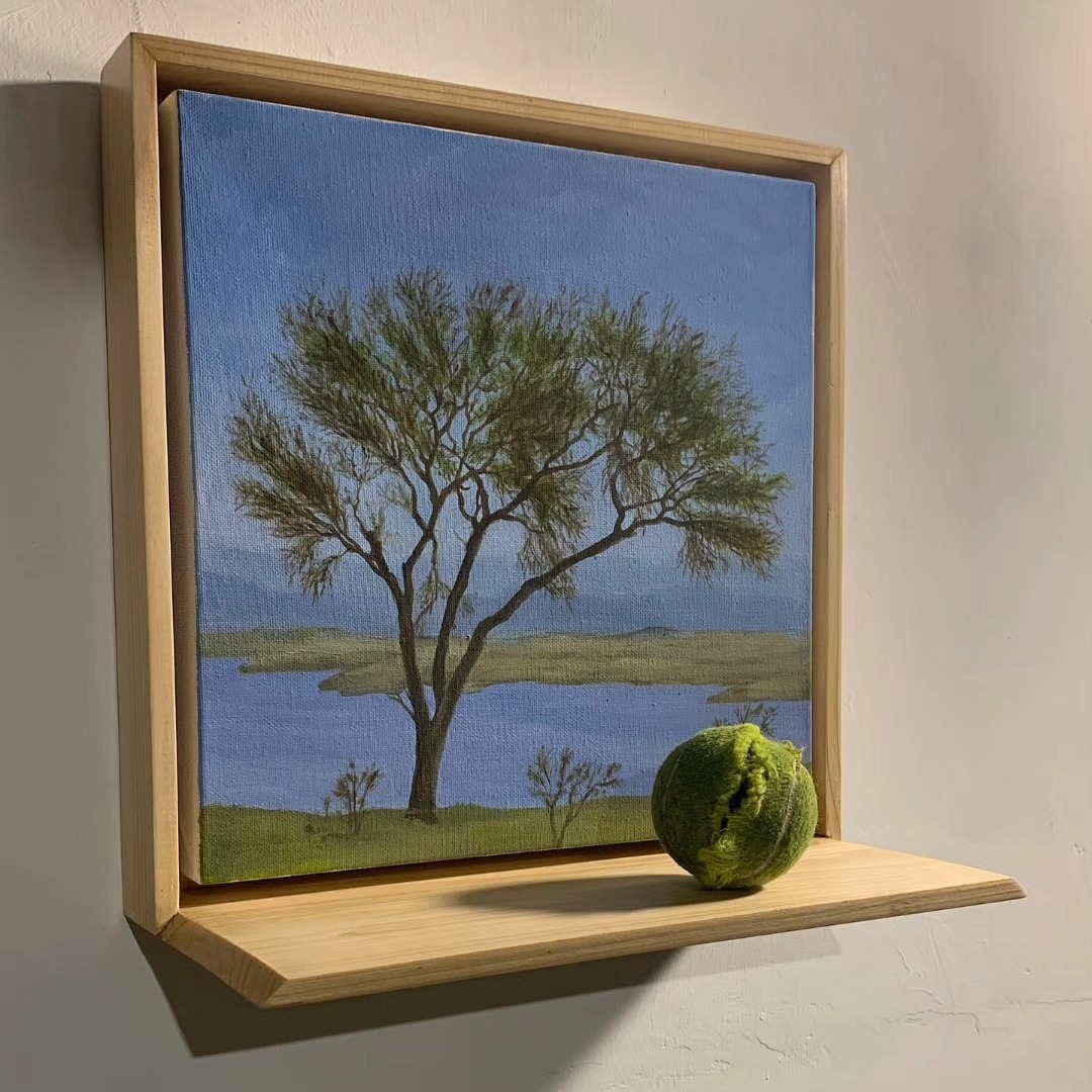 Littered Landscape (Keekar) | Oil on canvas, wooden frame and a junk piece | 13.5 x 13.5 x 7 inches — image 2