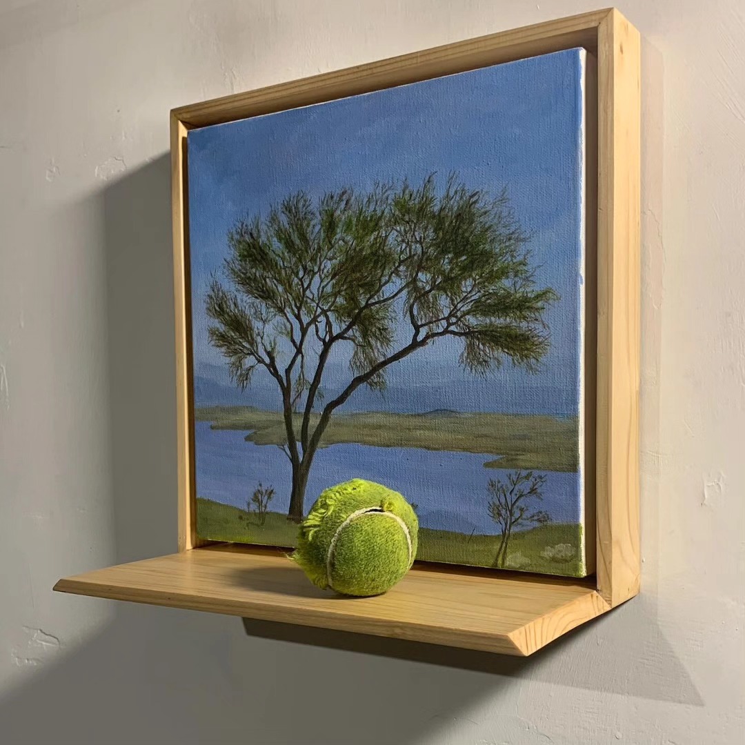 Littered Landscape (Keekar) | Oil on canvas, wooden frame and a junk piece | 13.5 x 13.5 x 7 inches — image 3