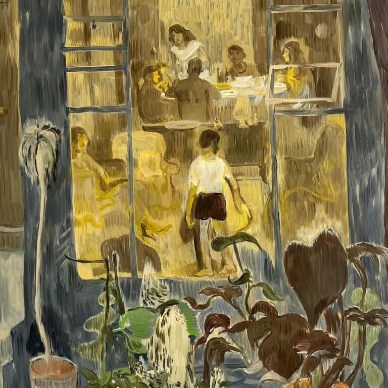 Boy with Shoe, 2023, Oil on panel, 48 x 36 inches