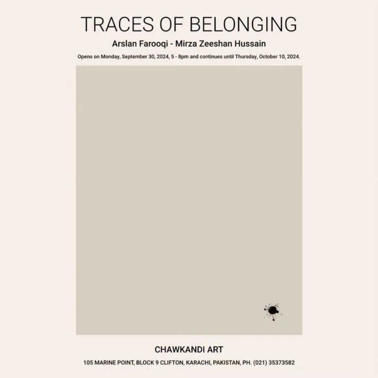 Chawkandi Art Gallery is delighted to present Arslan Farooqi and Mirza Zeeshan Hussain’s Traces of Belonging.