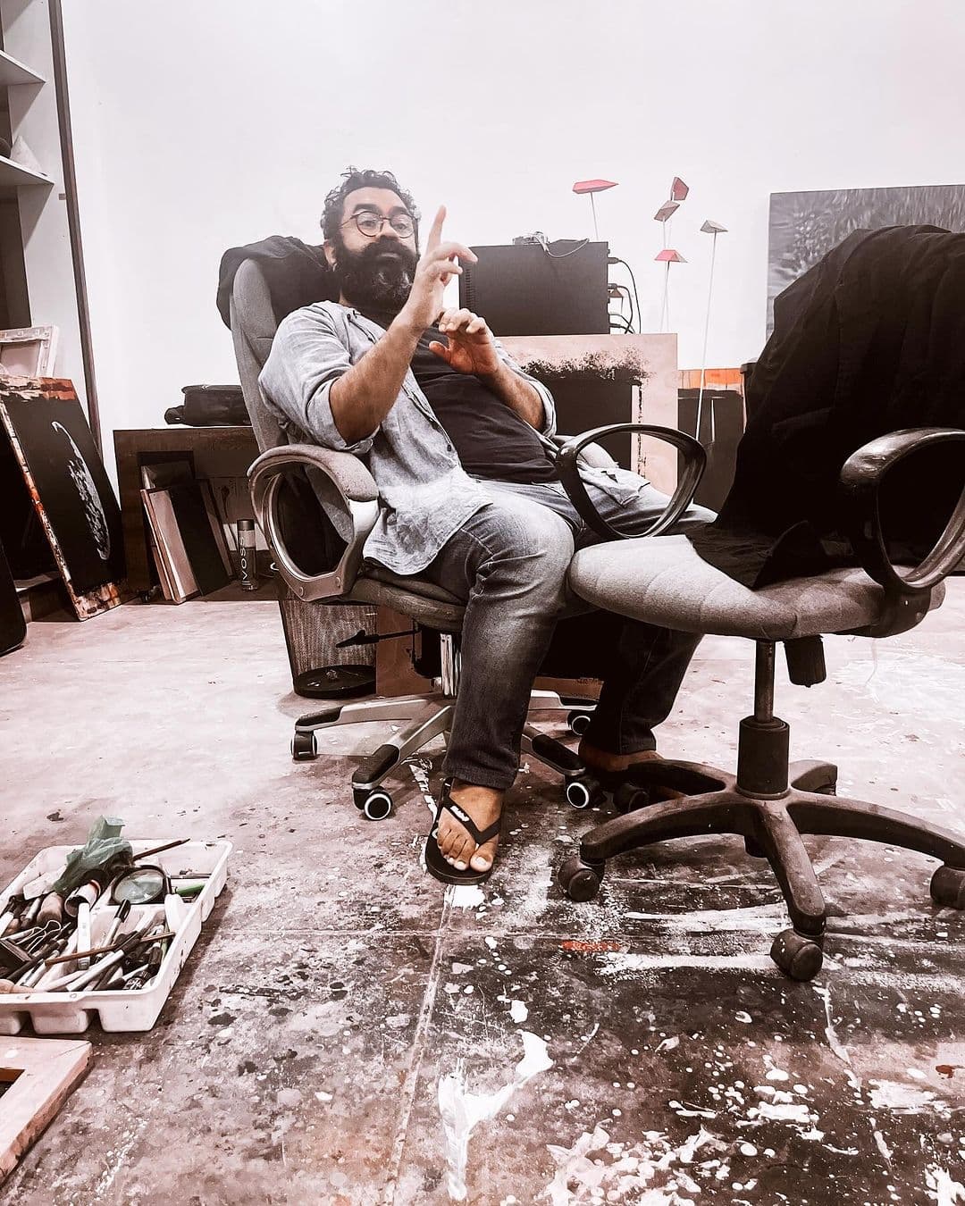 Inside the Karachi studio of Muzzumil Ruheel, creating his latest exhibition “On Emptiness,” on view until December. — image 7