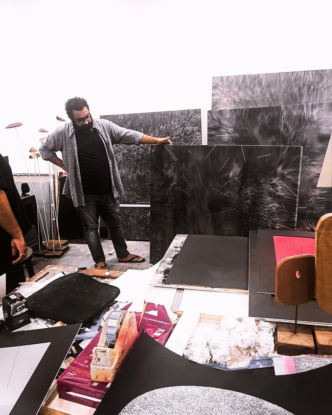 Inside the Karachi studio of Muzzumil Ruheel, creating his latest exhibition “On Emptiness,” on view until December. — image 8