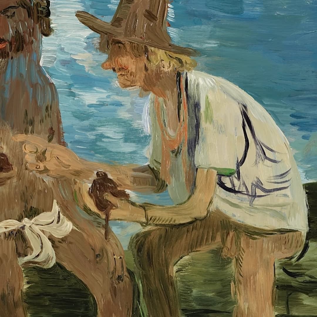 The Islanders, 2025, Oil on panel, 31 x 27 inches at Luhring Augustine Chelsea through July 25. Photo by Farzad Owrang — image 2