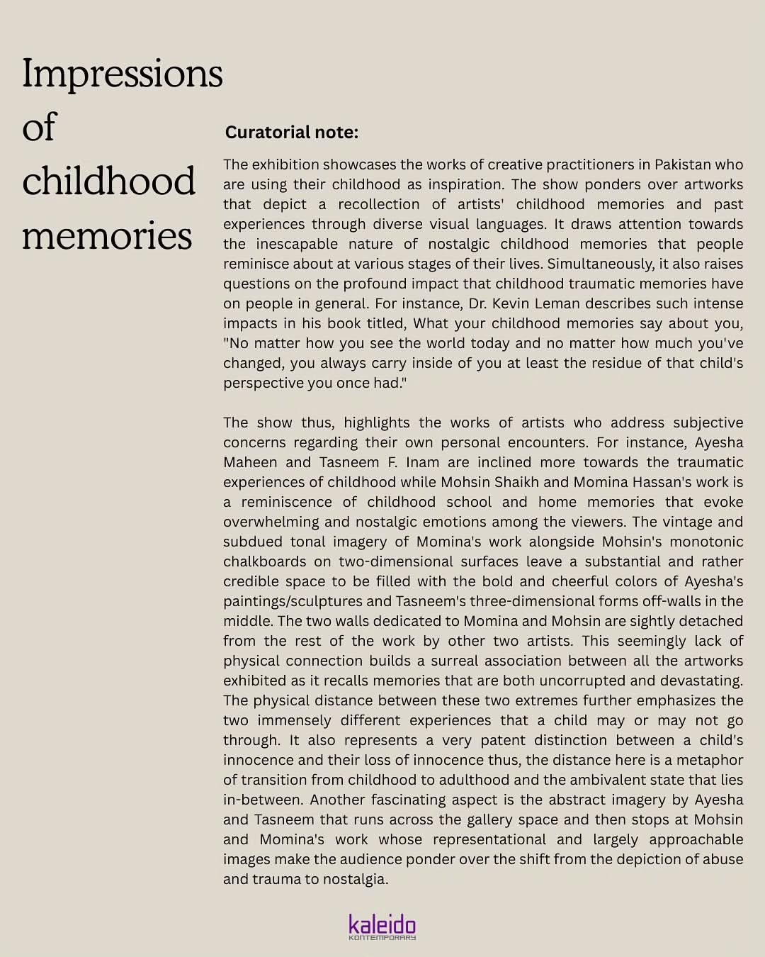 Kaleido Kontemporary in collaboration with Flo’ence* presents “Impressions of childhood memories” showcasing works by... — image 2