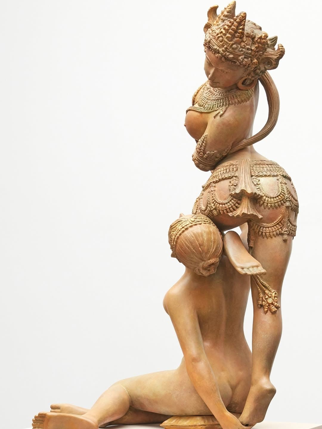 Opening in two weeks–’Shahzia Sikander: Collective Behavior’ — image 2. Photo by Agostino Osio | Shahzia Sikander (Pakistani and American, b. 1969), Promiscuous Intimacies, 2020, patinated bronze, Farvah and Imran Shah. | Elusive Realities, 1989–2000, vegetable color, dry pigment, watercolor, tea, and collage on wasli paper; The Speyer Family Collection. All works © Shahzia Sikander. @cantorarts