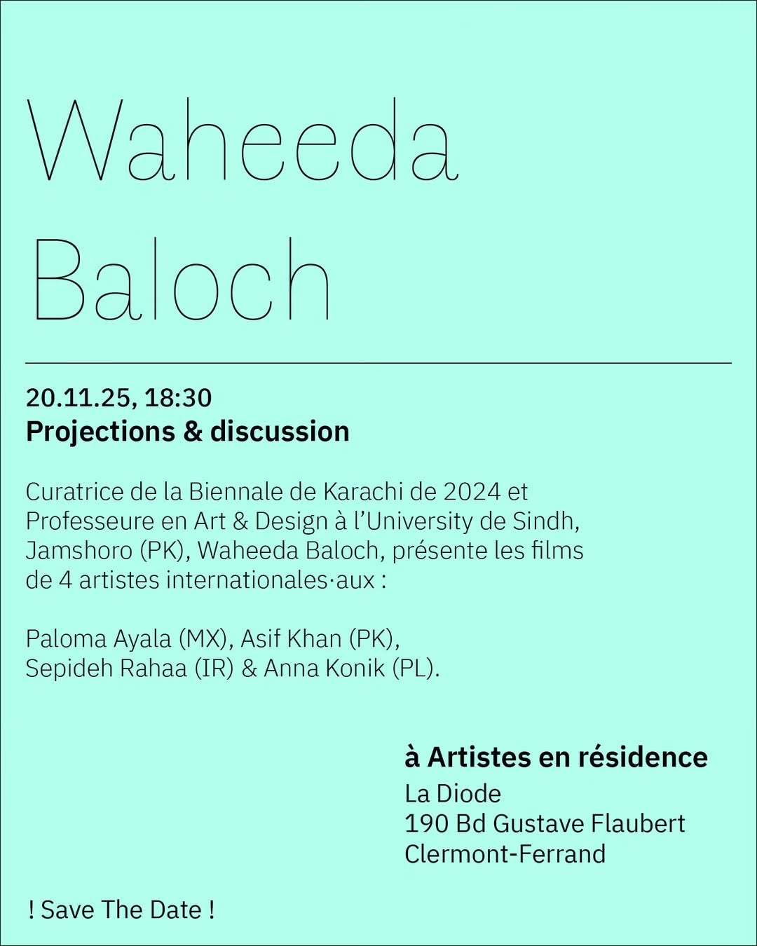20.11.25 | Projections & discussion | Waheeda Baloch | Résidence curatoriale — image 1. Images