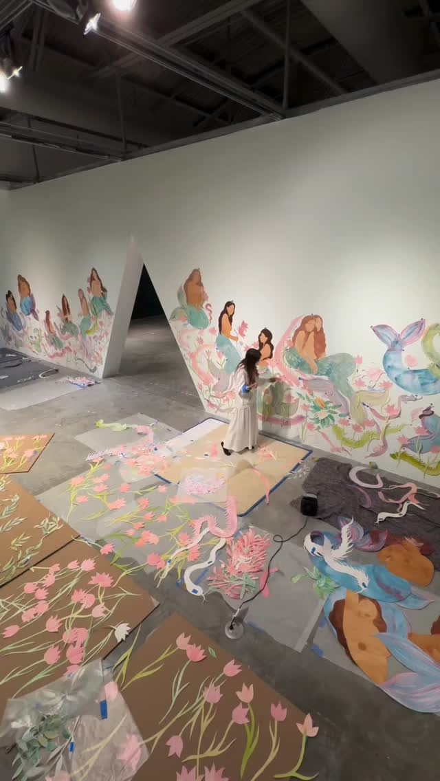Installing @mocanomi 🌸 The Garden 🌸🕊️ curated by my dear friend @browngirlcurator 🌸 exhibition design by talented @rozamatt 🌸 opening soon