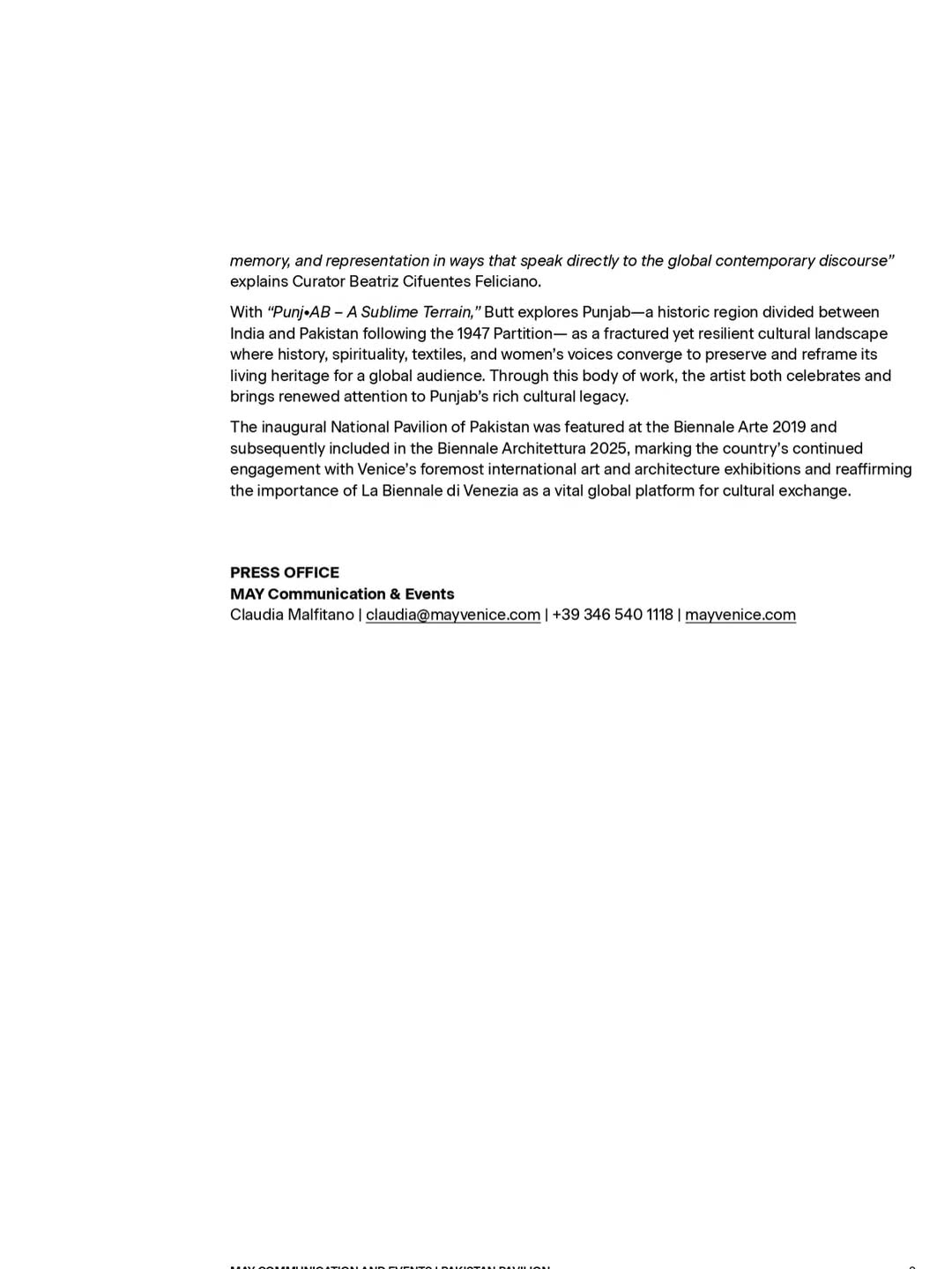 PAKISTAN TO PARTICIPATE IN THE 61ST INTERNATIONAL ART EXHIBITION – LA BIENNALE DI VENEZIA — image 3
