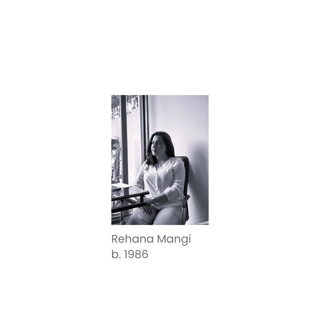 Rehana Mangi (b. 1986, Larkana; lives and works in Lahore) is a Pakistani artist whose work reimagines the legacy of... — image 7. Text informed by secondary research, the artist statement, and Rehana Mangi’s foreword for Innocence to Experience, courtesy of White Wall Gallery’s first volume.