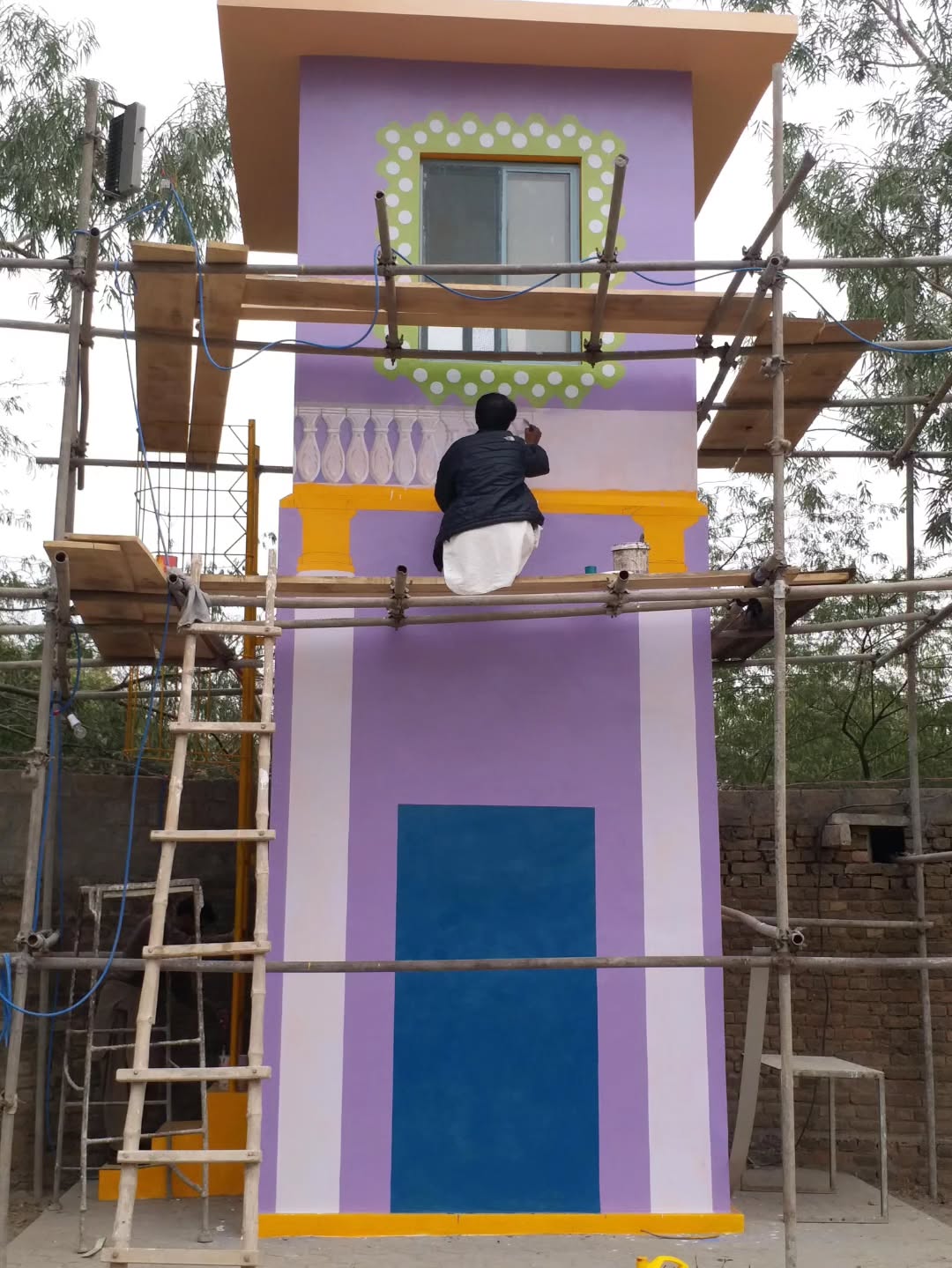 “The Other Storey” (2018) is a site-specific installation created during the Pioneer Cement Residency, facilitated by... — image 3. Images [1-4]: painted watchtower