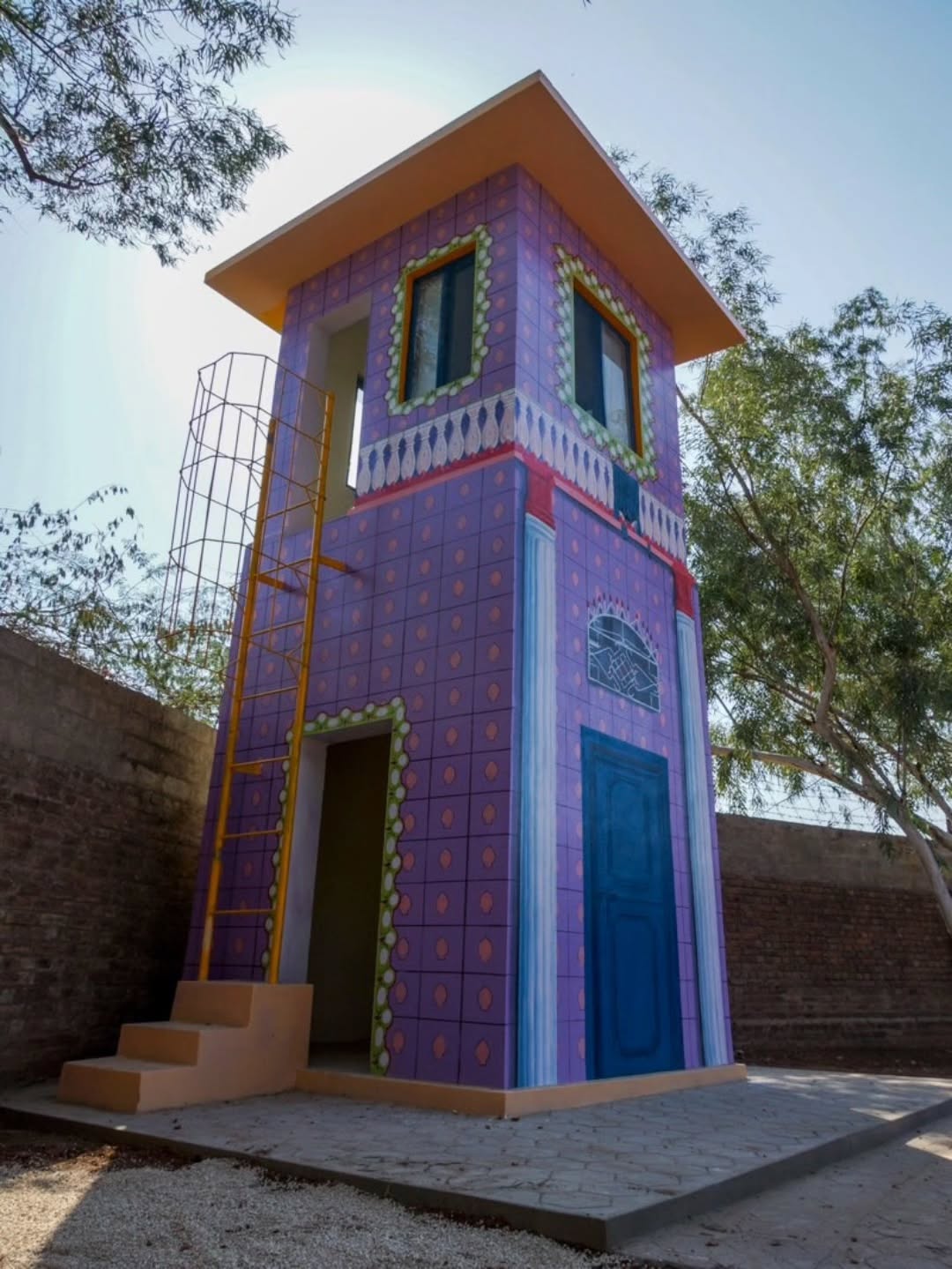 “The Other Storey” (2018) is a site-specific installation created during the Pioneer Cement Residency, facilitated by... — image 4. Images [1-4]: painted watchtower