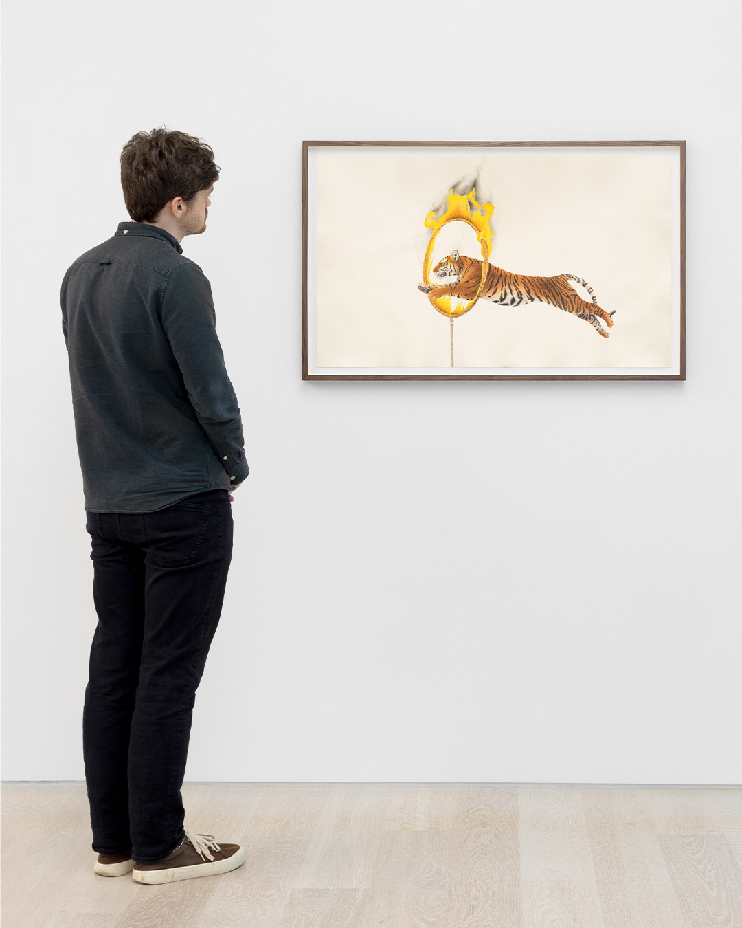 The tiger appears several times in Ali Kazim’s current exhibition at Cristea Roberts, most notably in circus scenes. — image 4. Image and post source: @cristearoberts
