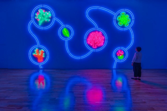 Iftikhar Dadi and Elizabeth Dadi’s Subaqueous (2026), a neon installation commissioned by the Fukuoka Asian Art Museum…